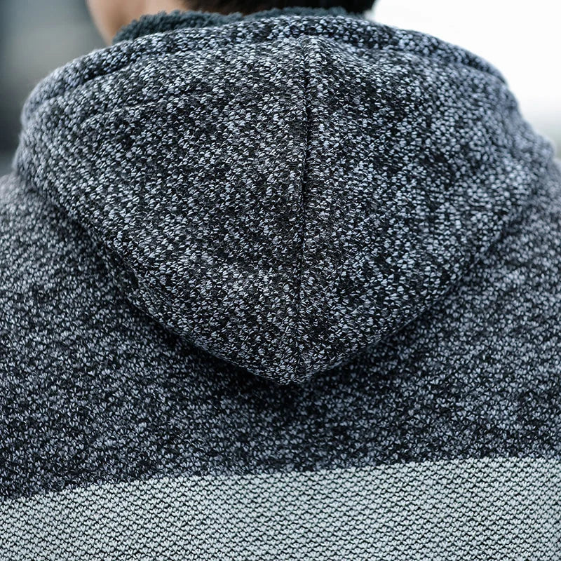 Men s Casual High Neck Long Sleeve Knitted Hoodie Coat Velvet Warmth Autumn Winter Fashion Multi