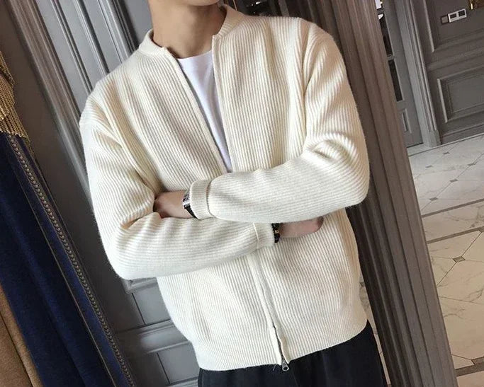 Man Clothes Coat Zipper Plain Knitted Sweaters for Men Jacket Zip up Cardigan