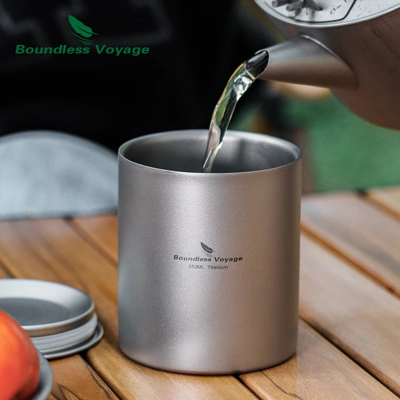 Boundless Voyage 350ml Titanium Cup with Lid Double Walled Mug Tea Coffee