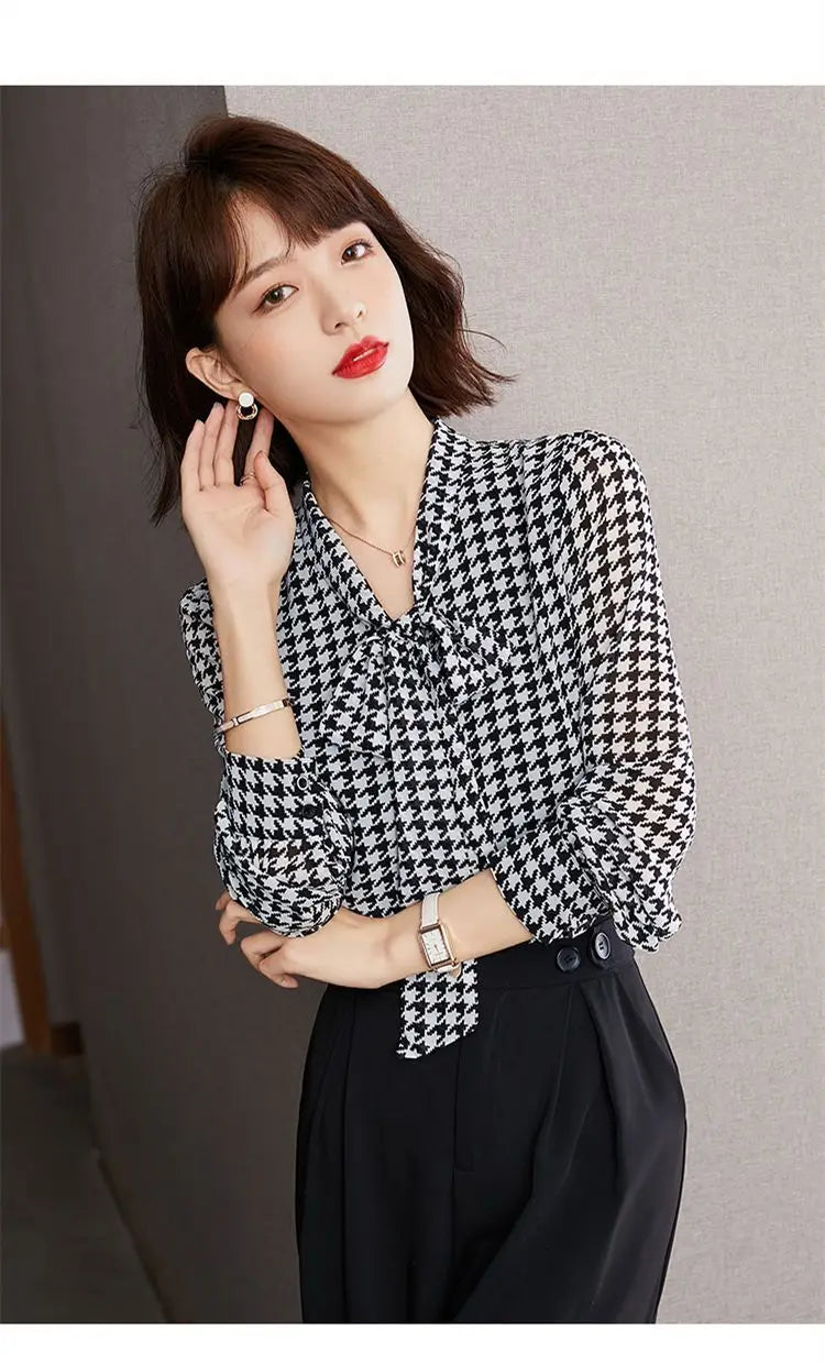 Lente Herfst Sjaalkraag Mode Lange Mouw Blouse Dames High Street Casual