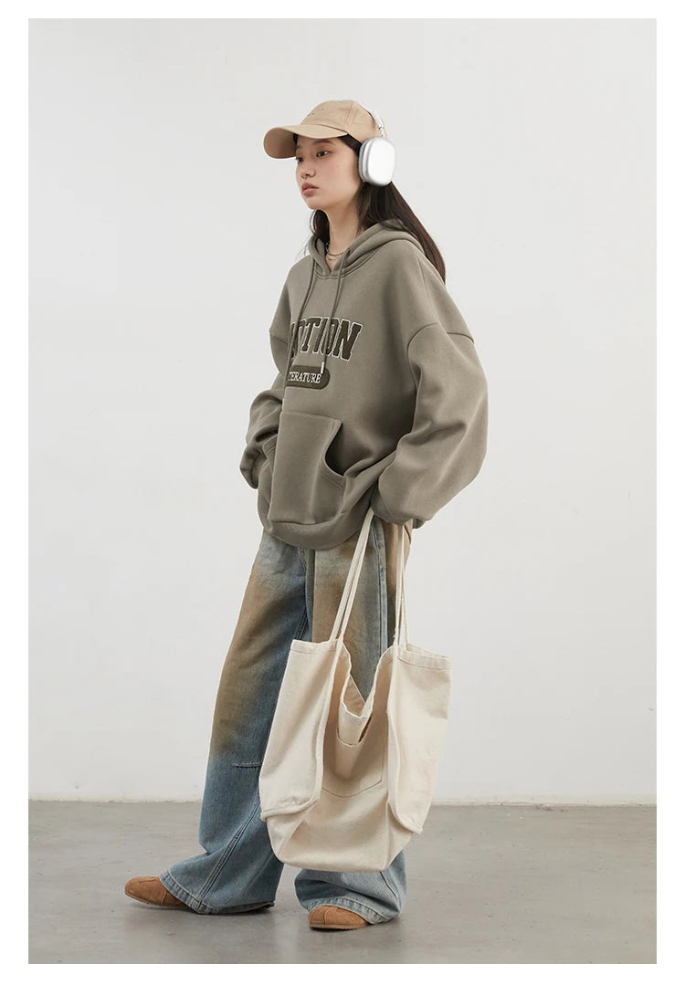 Chic VEN Women Sweatshirts Loose Casual Oversized Hooded Letter Patch Hoodie Female Fleece Woman Top