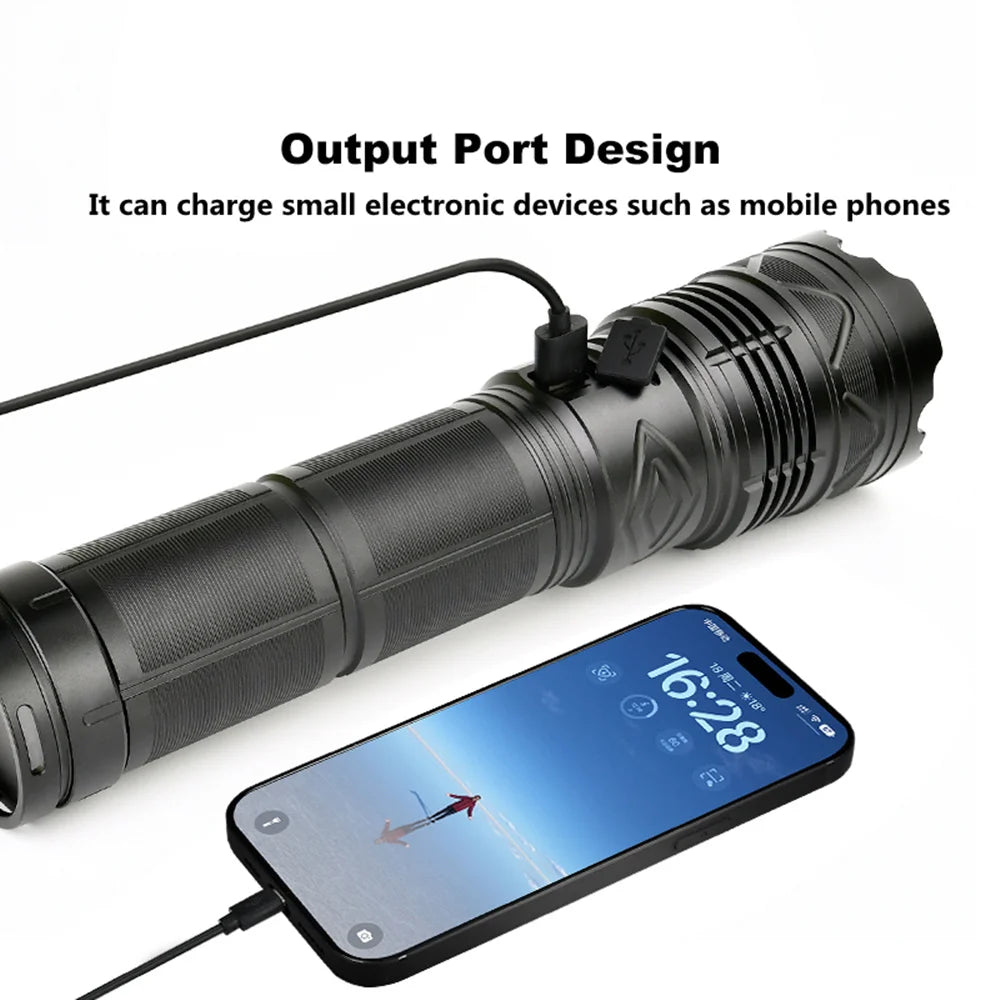 100W krachtige LED-zaklamp, ultraheldere tactische zaklamp met groot bereik, USB