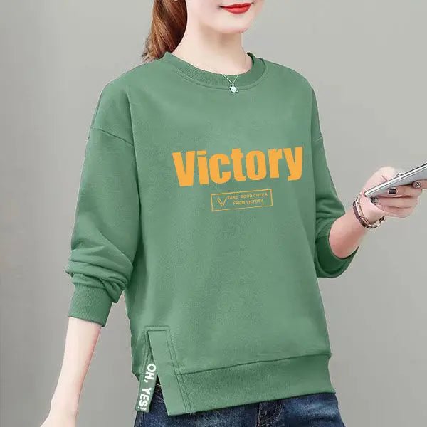 Women s Pure Cotton Sweatshirt Women 100 Cotton Korean Loose Large Size Slim Long sleeved Top