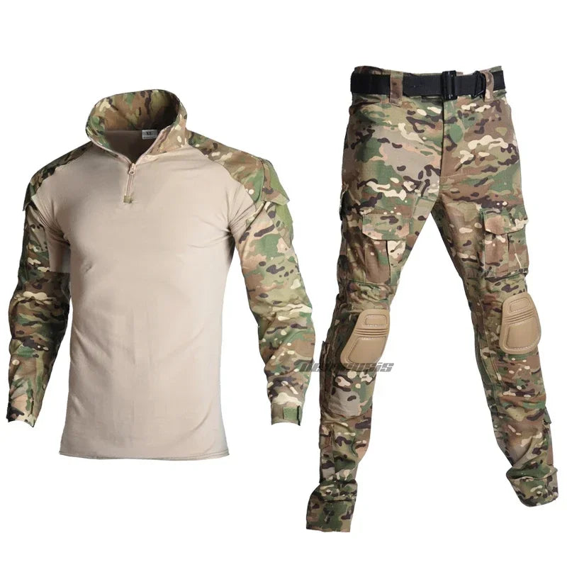 Tactical Camouflage Uniform Clothes Mens Outdoor Paintball Hunting Combat Shirt + Pants with Knee