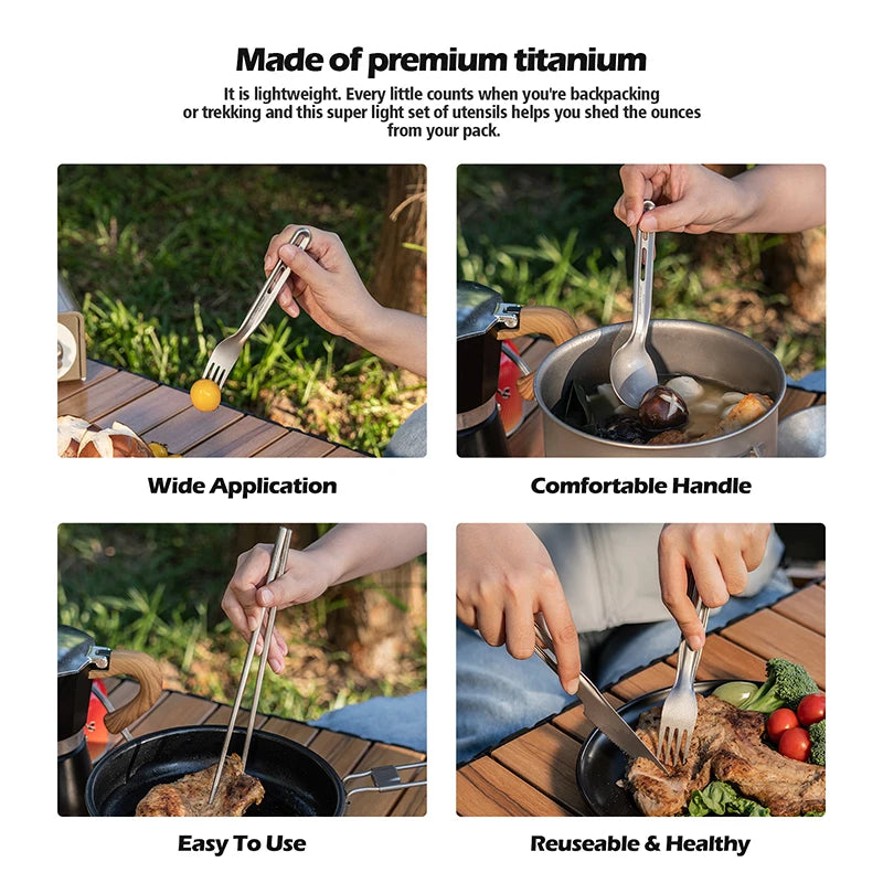 Boundless Voyage Camping Cutlery Set Titanium Knife Spoon Fork Chopsticks