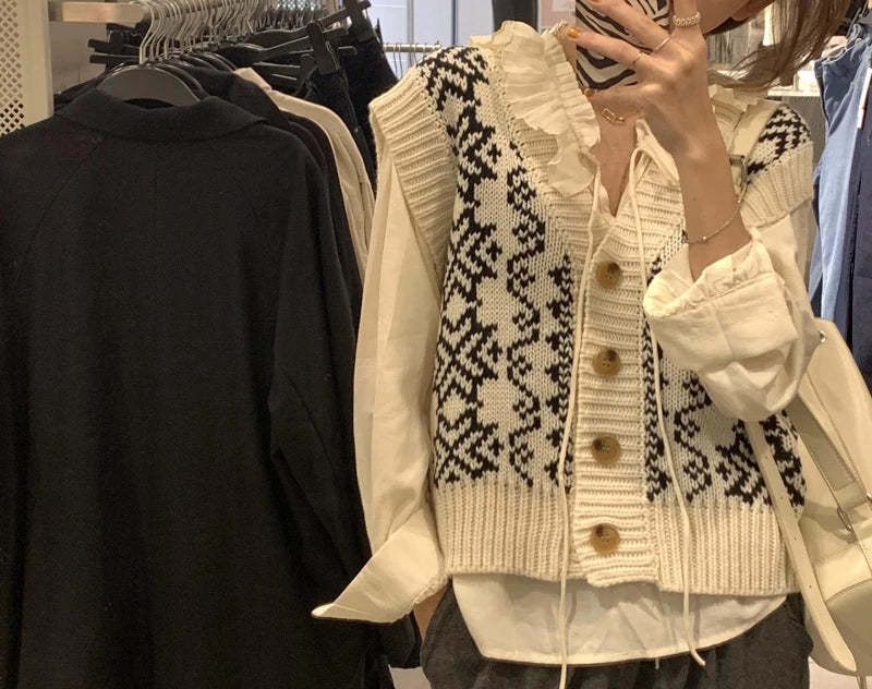 Heliar Dames Knoopjes Omhoog Vest Trui V-hals Mouwloos Gebreid Vest