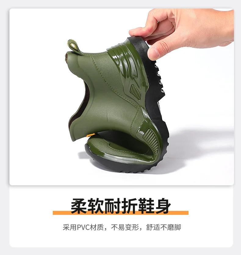 Korean Style Short Sporty Rain Boots Thickened Wide Comfortable Men s Slip On Water Shoes Anti