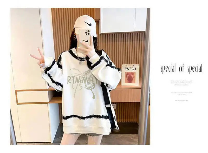 Dameskleding Koreaanse vlinderprint streetwear Y2K sweatshirt casual oversized tuniek hoodie O