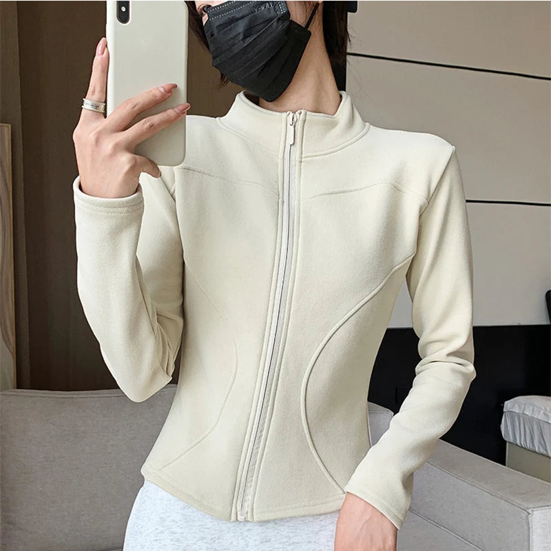 Sportieve Slim Fit Korte Jassen Dames Herfst Winter Chic Opstaande Kraag Lang