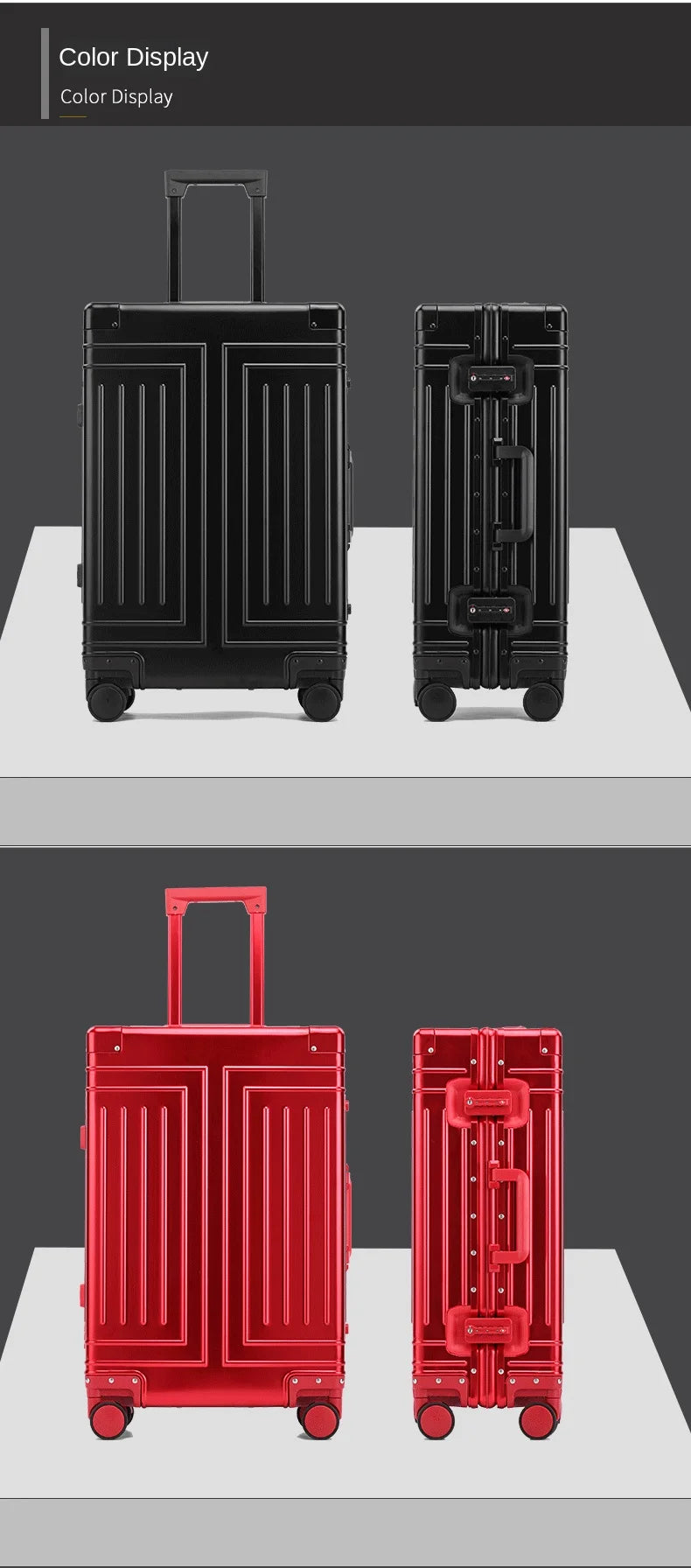 20 24 26 30 Inch Aluminum Trolley Suitcase Waterproof Metallic Cabin Luggage