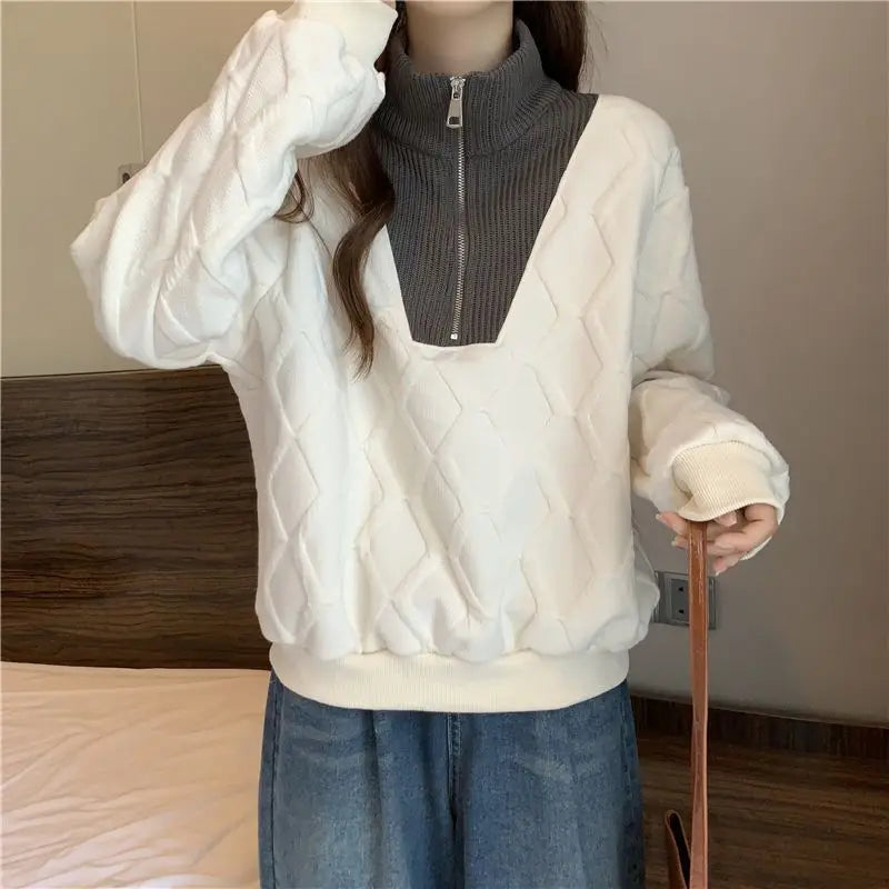 Driedimensionale sweatshirt met rits voor dames, herfst- en wintertop