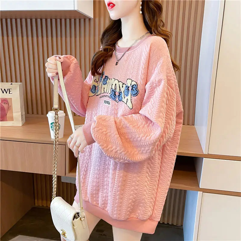 Hoodie Women s Korean Version Loose and Versatile Jacquard Design Lazy Style Thin Jacket