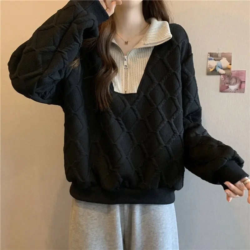 Driedimensionale sweatshirt met rits voor dames, herfst- en wintertop