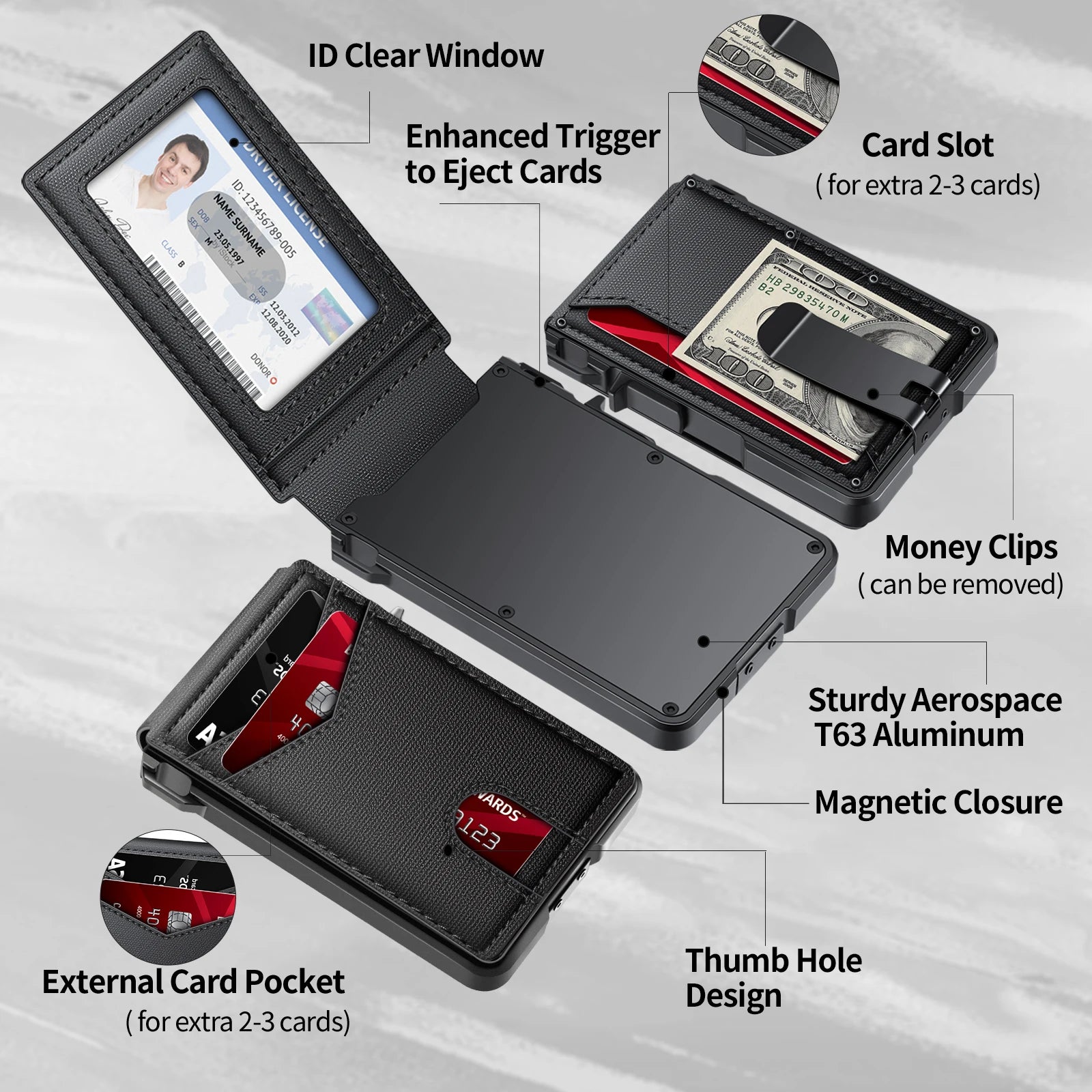 Mens Wallet Tactical Bifold Wallets for Men Metal Rfid Blocking Aluminum Money