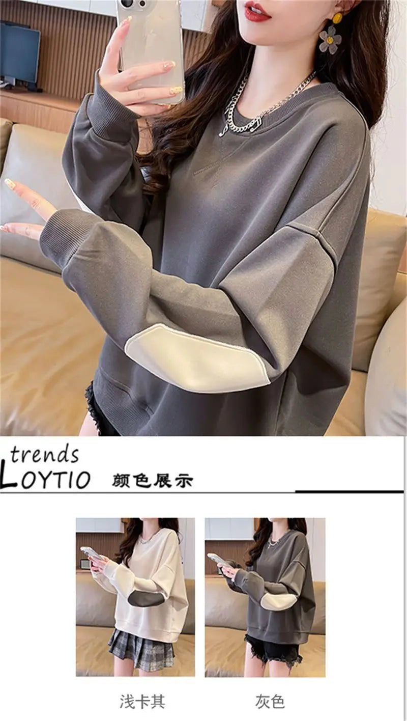 Western Design Round Neck Pullover Thin Sweatshirt for Women Korean Style Loose and Versatile
