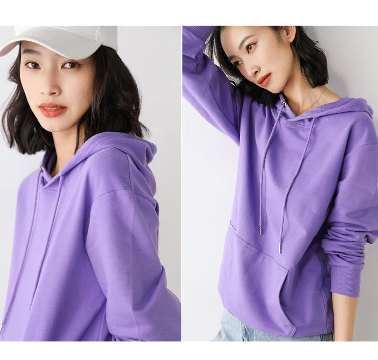 Dames Hoodies 100% Katoen Lente Herfst Losse Lange Mouwen Truien Effen