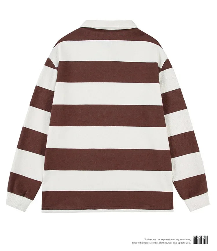 Loose Unisex Spring Autumn Trendy Striped Sweatshirt Cotton Polyester Material Couple Hong Kong
