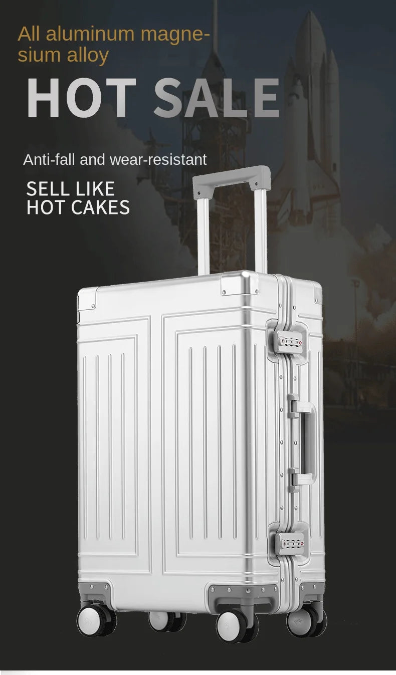 20 24 26 30 Inch Aluminum Trolley Suitcase Waterproof Metallic Cabin Luggage