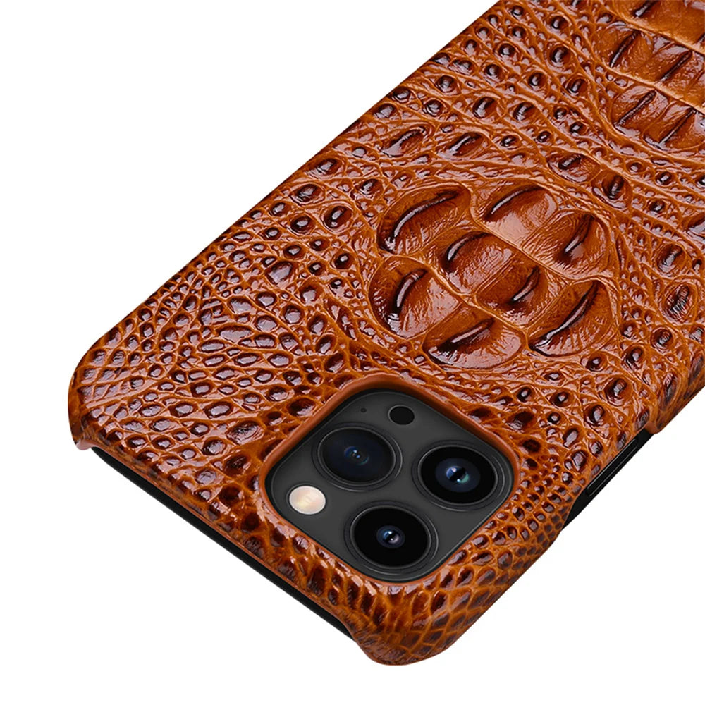 Leren telefoonhoesje voor iPhone 15 Pro Max hoesje met 3D krokodillenpatroon