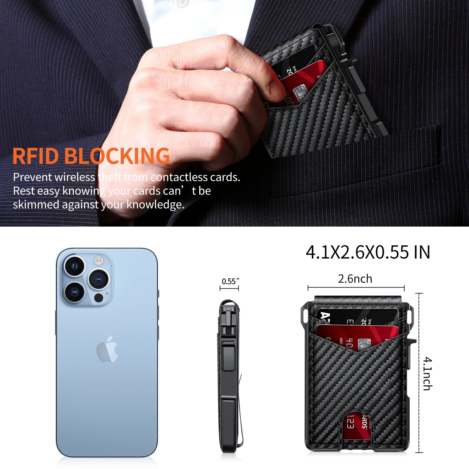 Mens Wallet Tactical Bifold Wallets for Men Metal Rfid Blocking Aluminum Money