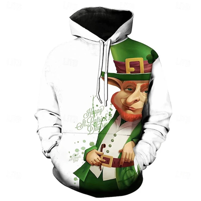 Men Hoodies St. Patricks Day Clothing 3D Print Green Clover Hat Graphic Hooded