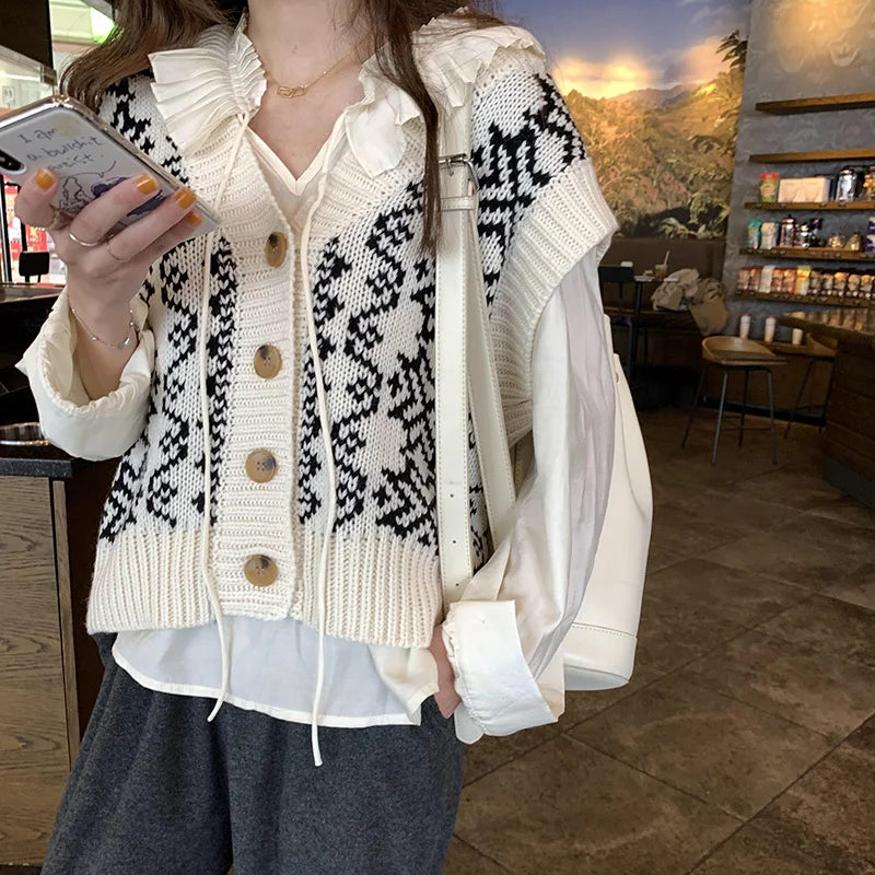 Heliar Dames Knoopjes Omhoog Vest Trui V-hals Mouwloos Gebreid Vest