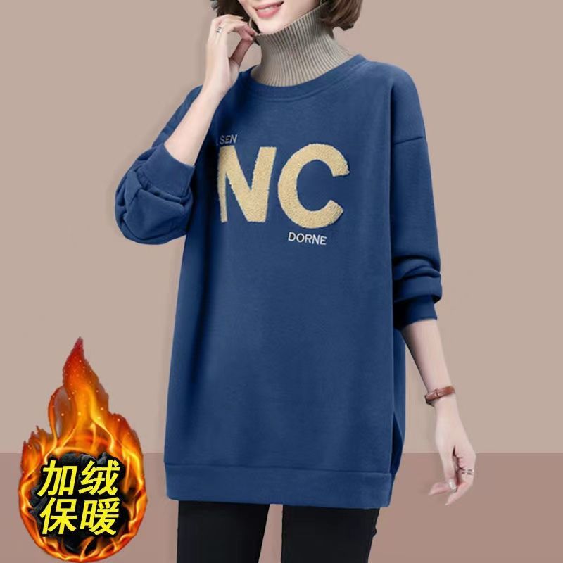 Herfst- en winterse effen coltrui met lange mouwen voor dames met letter plus