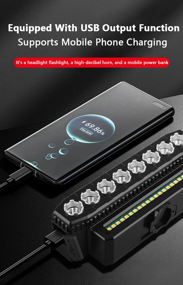5 8 LED Fiets Koplamp USB Oplaadbaar 130dB Fietshoorn Gemakkelijk te gebruiken