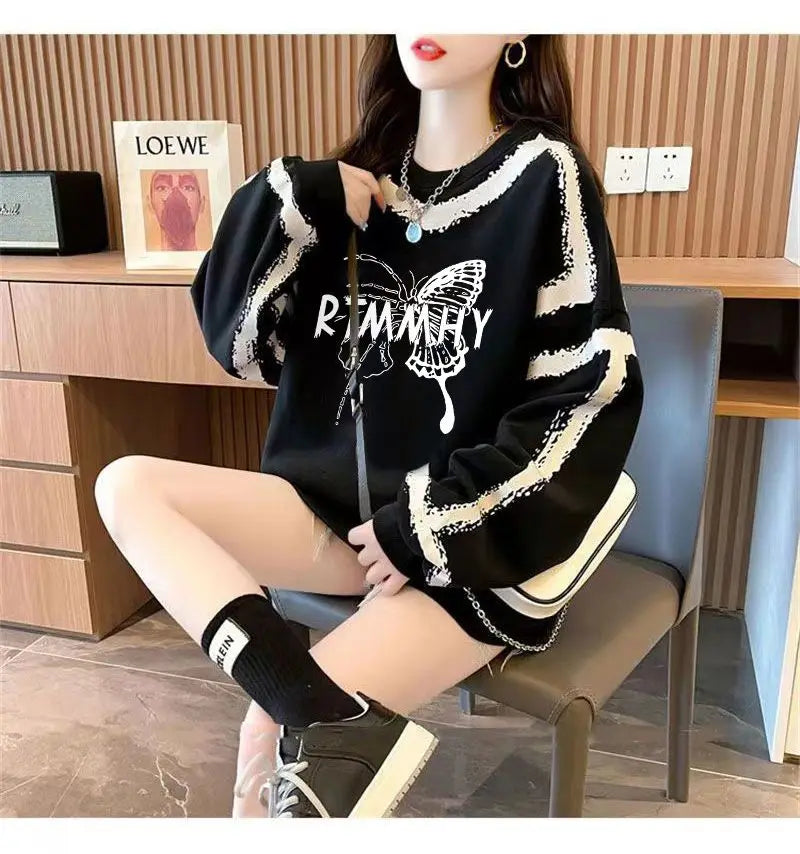 Dameskleding Koreaanse vlinderprint streetwear Y2K sweatshirt casual oversized tuniek hoodie O