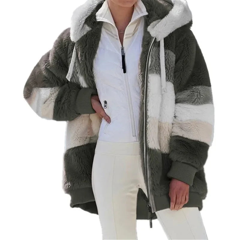 Oversized jas voor dames, herfst/winter, warme, zachte capuchon met capuchon