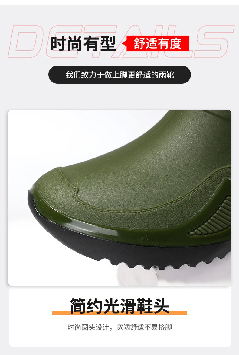 Korean Style Short Sporty Rain Boots Thickened Wide Comfortable Men s Slip On Water Shoes Anti