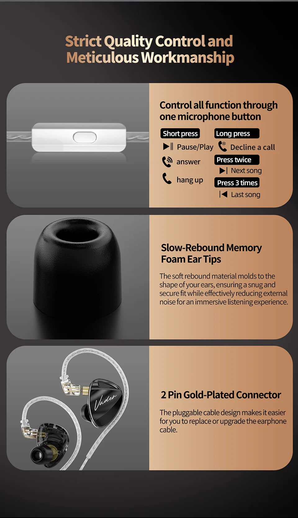 KZ Vader hoofdtelefoonmonitor, high fidelity hoofdtelefoon, aanpasbaar en