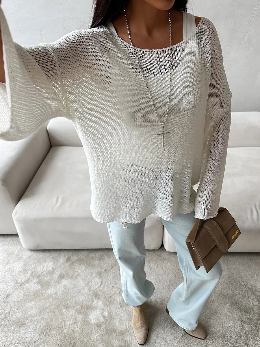 Bornladies Simple Solid Color Long Sleeved Sweater Women s Spring Knitted Hollow