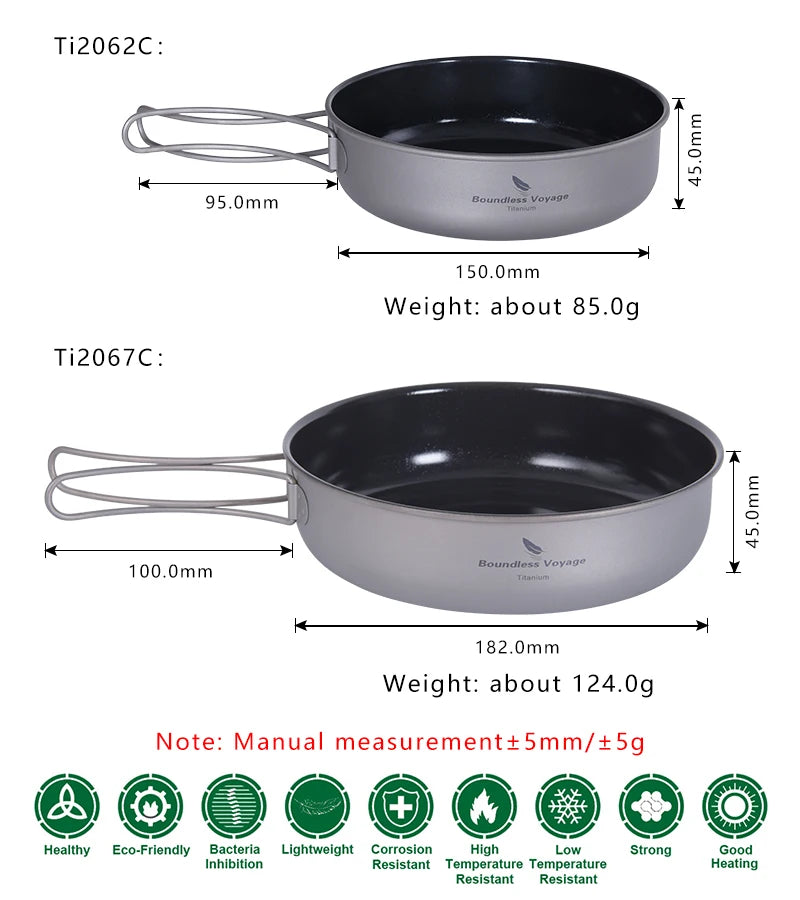 Boundless Voyage Non stick Frying Pan Titanium Skillet Camping Pan Outdoor