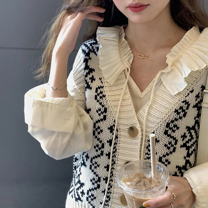 Heliar Dames Knoopjes Omhoog Vest Trui V-hals Mouwloos Gebreid Vest