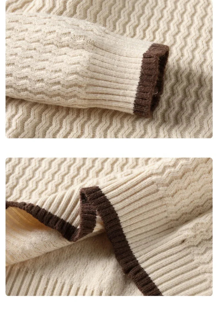 Thickened Loose Men s Knitted Sweater Autumn Winter High Collar Cable Knit Casual Outerwear Base
