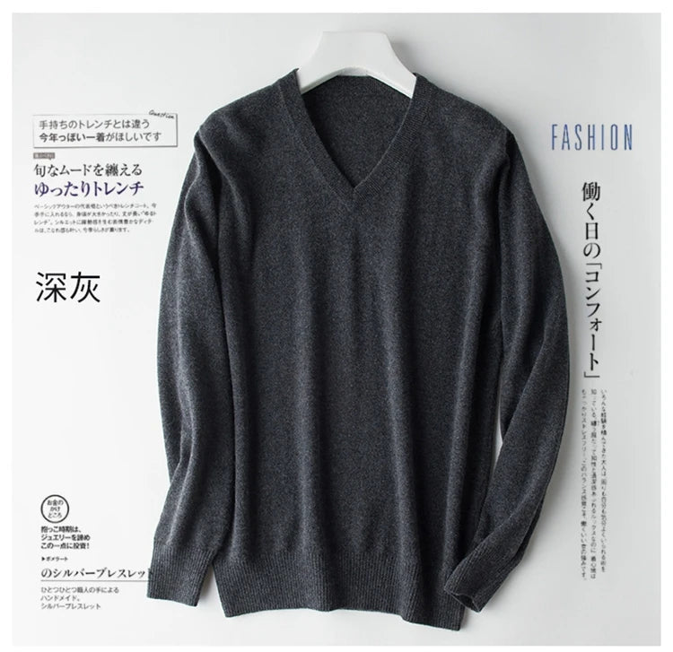 Classic Pullover V Neck Sweater Men Autumn Winter Cashmere Cotton Blend Warm Jumper Clothes Pull
