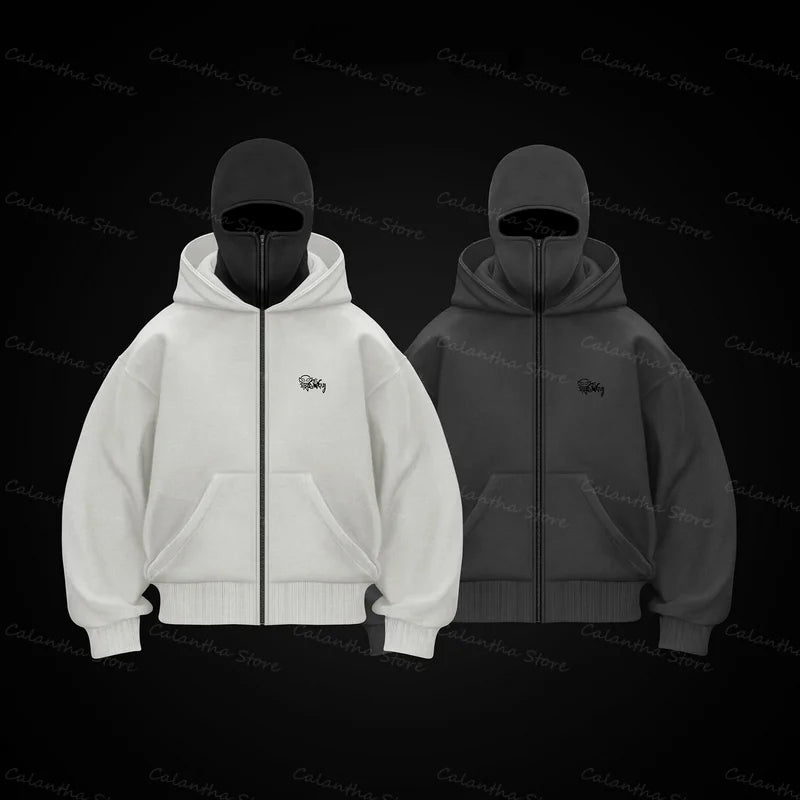 Men s Balaclava Zip Hoodie Winter Warm Casual Sweatshirt with Hooded Face Mask
