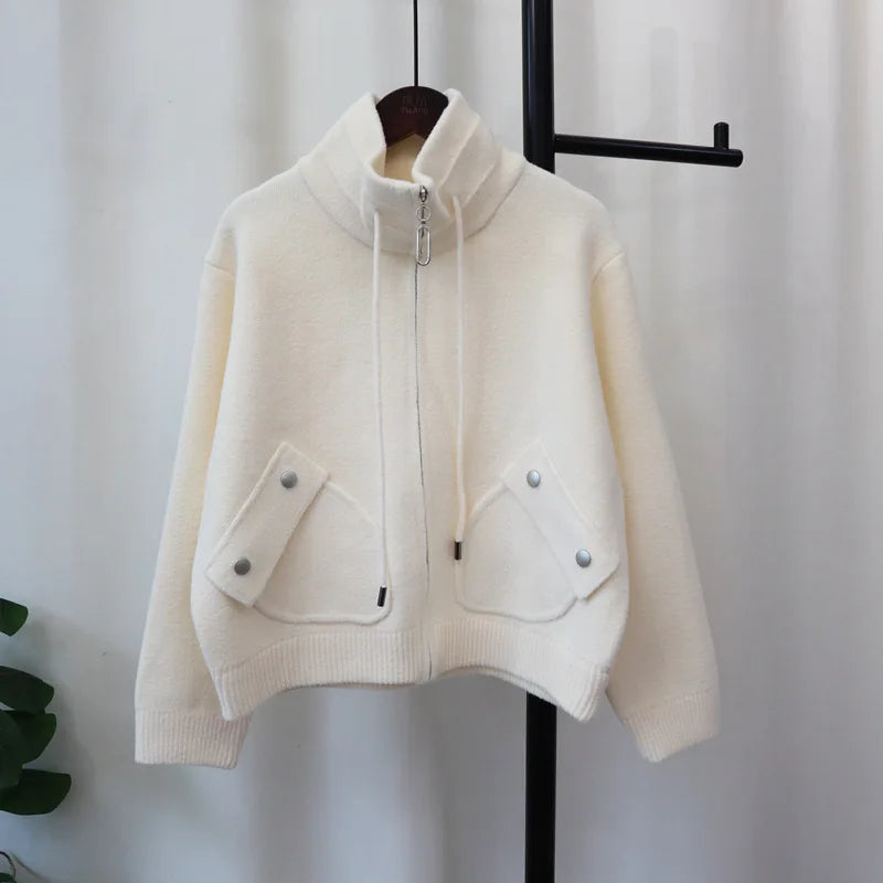 Herfst Winter Casual Losse Alle Maten Rits Gebreide Cardigan Rias Party Rood