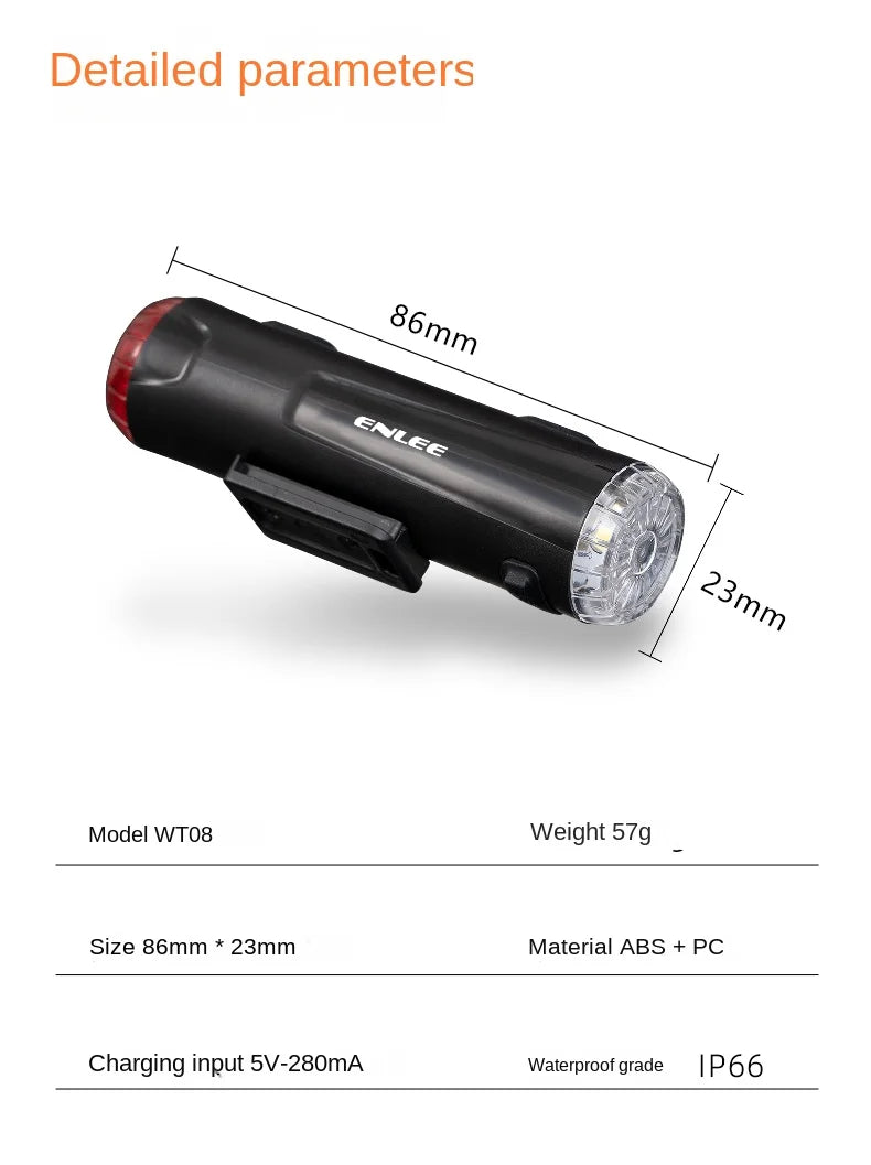 Enlee Fiets Achterlicht USB Oplaadbaar Waterdicht Fiets Veiligheidswaarschuwingslicht