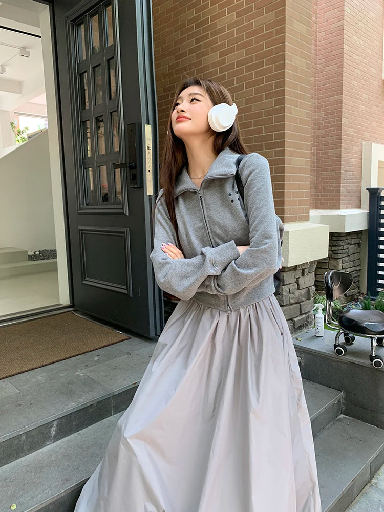 Coltruien voor dames, effen ritsontwerp, chique Koreaanse stijl, eenvoudig