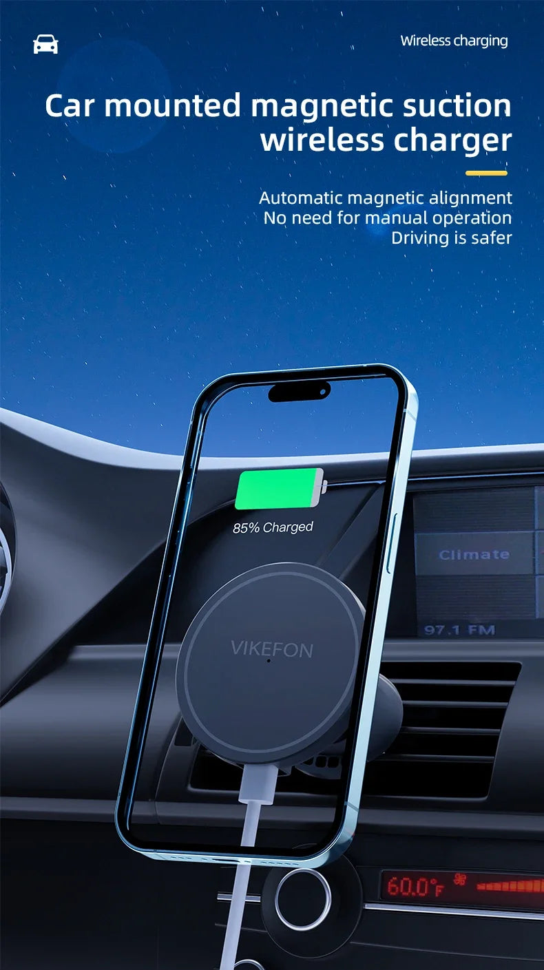 Magnetische auto mobiele telefoonhouder, draadloze oplader voor iPhone 15, 14, 13 en 12
