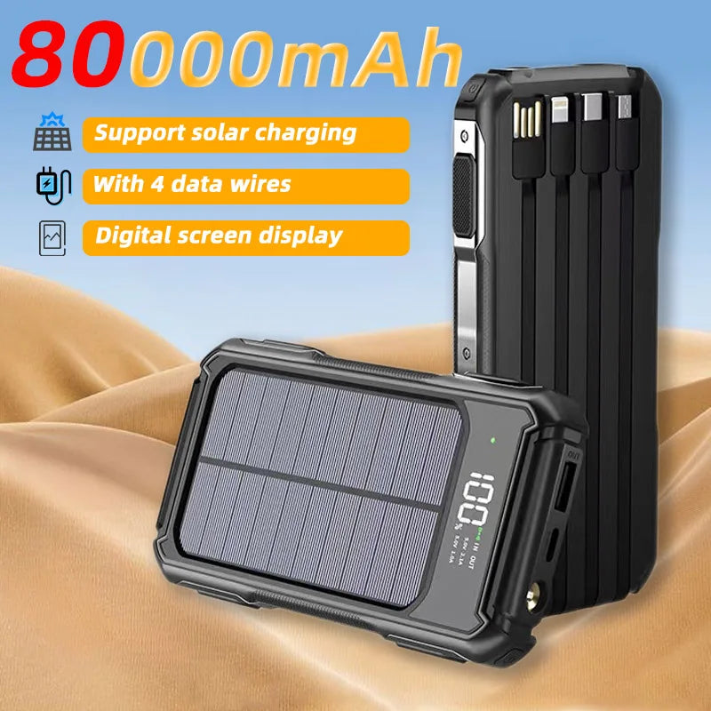 80000mAh Large Capacity Portable Outdoor Solar Mobile Power 4 in 1 Built in
