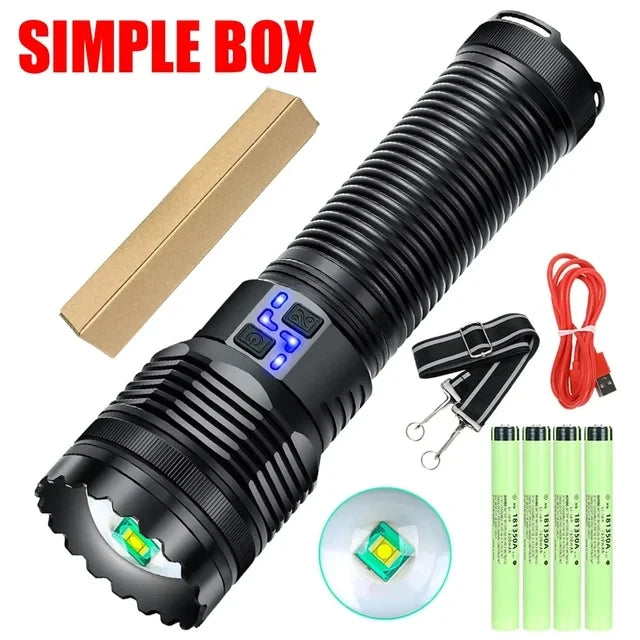 100W krachtige LED-zaklamp, ultraheldere tactische zaklamp met groot bereik, USB