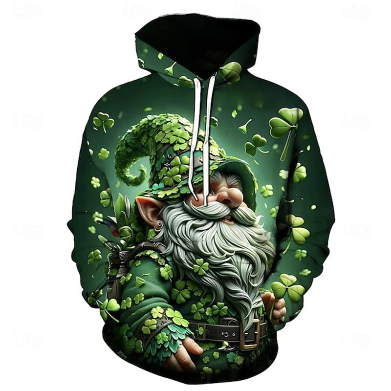 Men Hoodies St. Patricks Day Clothing 3D Print Green Clover Hat Graphic Hooded