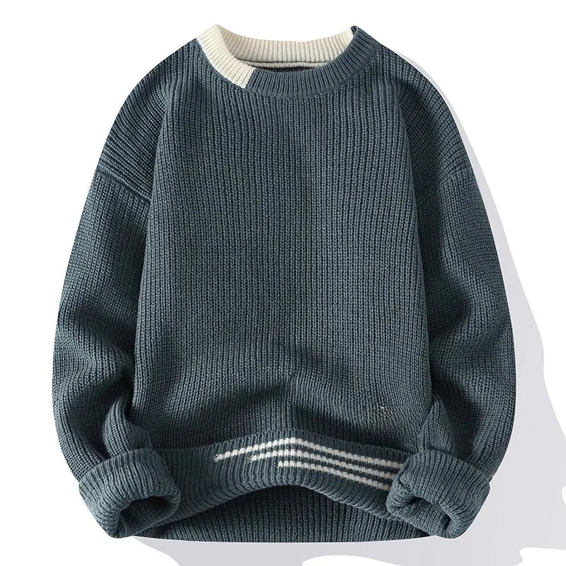 Casual round Neck Knitted Sweater Men s Base Layer Trendy Autumn Winter Style