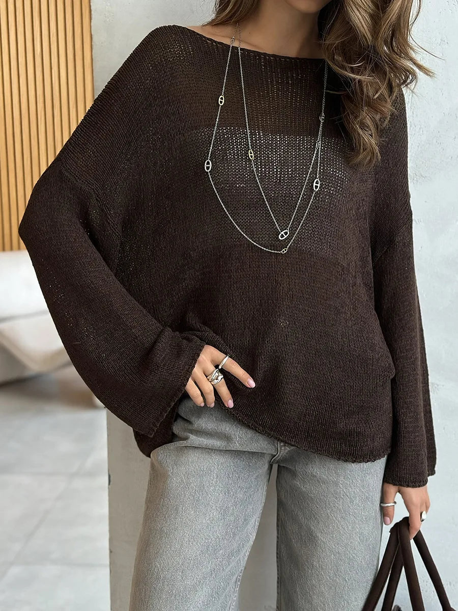Bornladies Simple Solid Color Long Sleeved Sweater Women s Spring Knitted Hollow