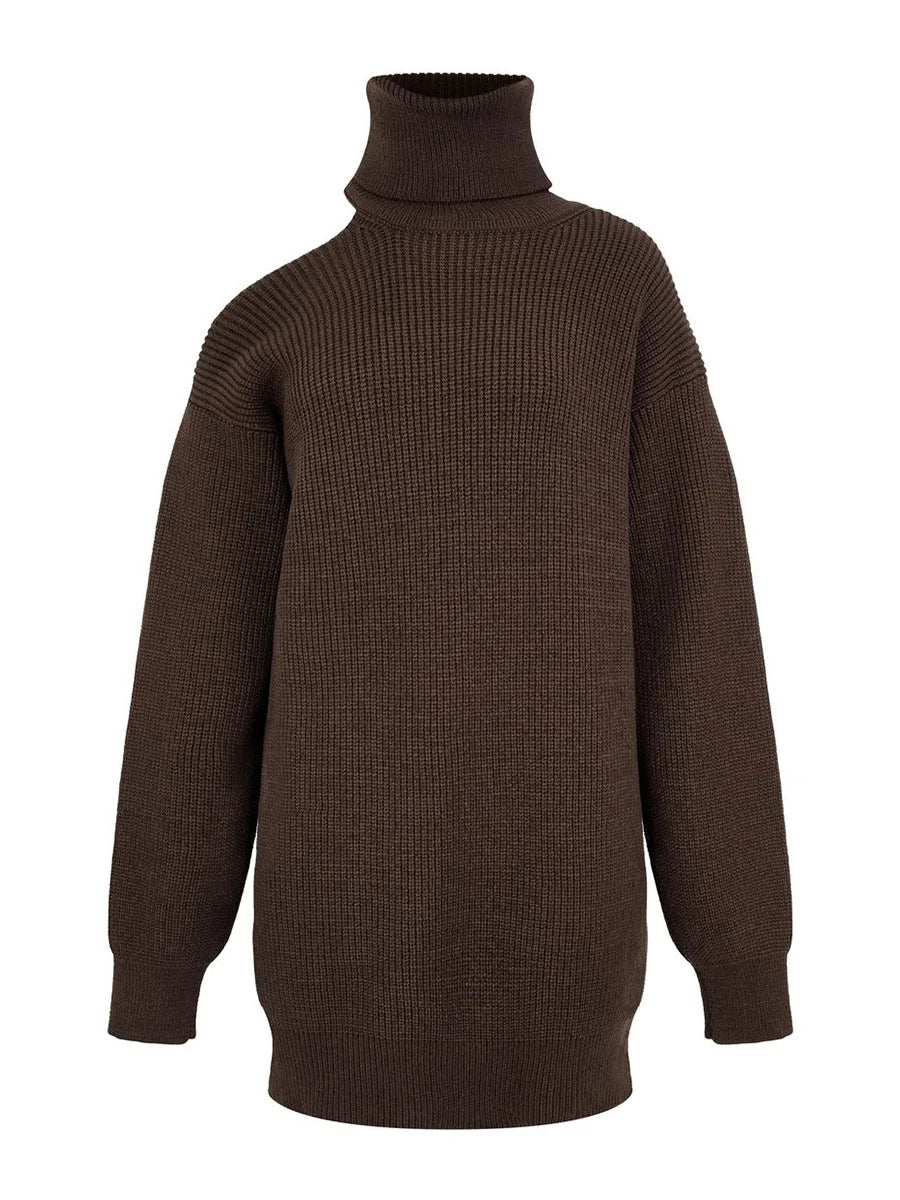 Bornladies Dames coltrui met uitgesneden schouders, lange mouwen en geribbelde breisels