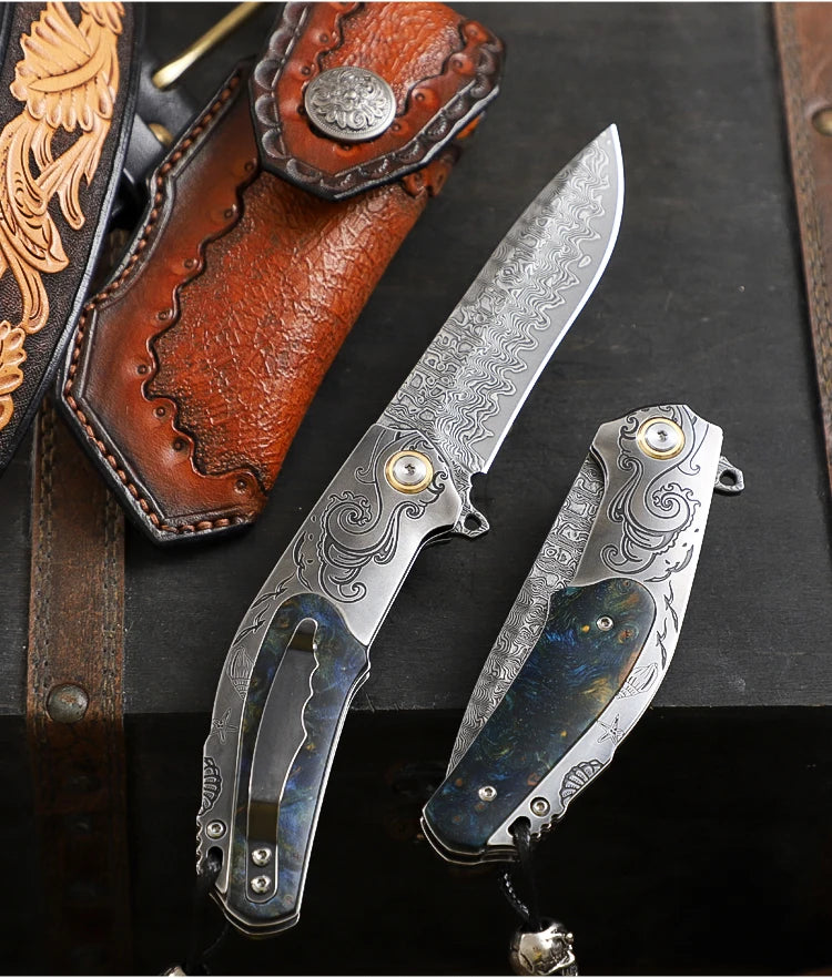 Handmade Damascus Steel Pocket Knife, Men s and Women s Folding Knife, Outdoor