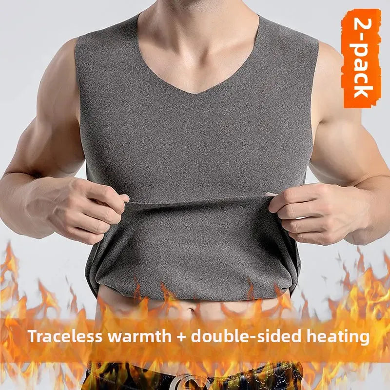Heren thermisch dubbelzijdig fleece verdikt vest herfst winter naadloos warm